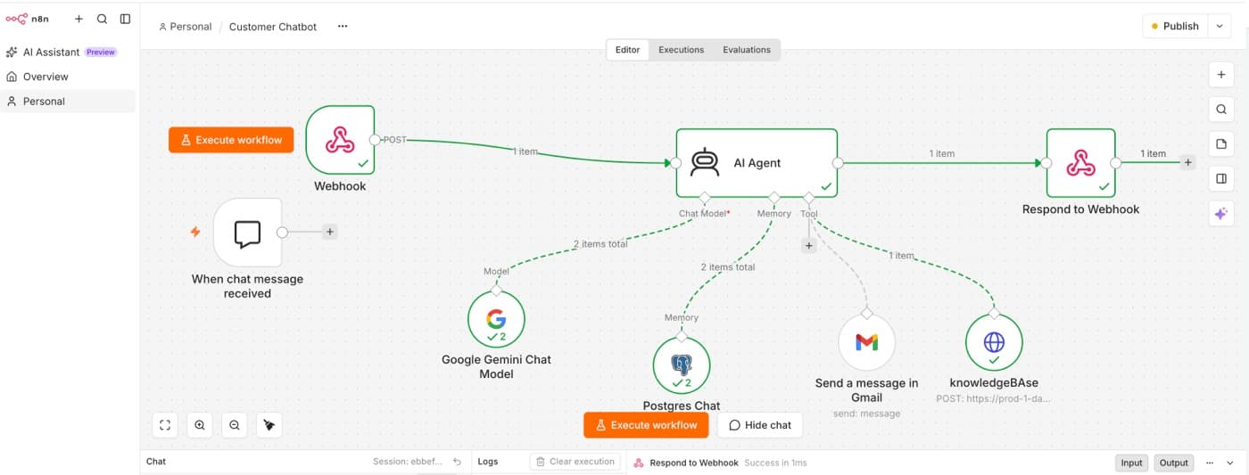 Knowledge Base Customer Chatbot — build screenshot