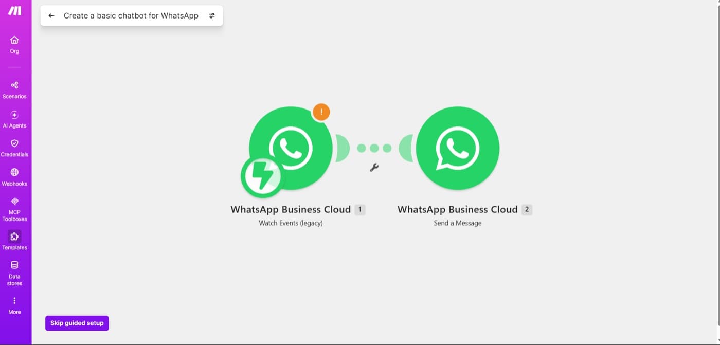 WhatsApp Business Chatbot — build screenshot